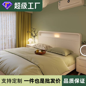 Cama de almacenamiento de madera maciza blanca de 1.5M 1.8M con cabecero iluminado, muebles de dormitorio para niñas estilo princesa - Product Image 5