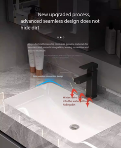 Meuble-lavabo moderne en <span class=keywords><strong>bois</strong></span> avec plateau en pierre frittée, miroir LED et <span class=keywords><strong>rangement</strong></span>, idéal pour appartement et villa - Product Image 3