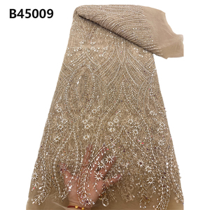 CHOCOO, buen precio, tela de encaje nupcial africano, tela de encaje con cuentas de secuencia blanca bordada para mujer - Product Image 4