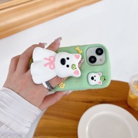 Coque de téléphone en silicone véritable antichoc avec support motif chien mignon et dessin animé pour séries 13/14/15/16 – Coques personnalisables en gros