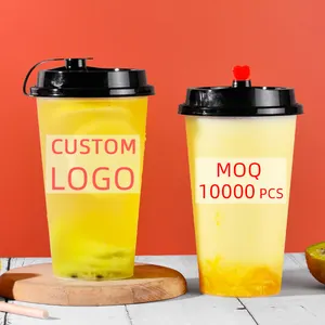 500 мл, 12 унций, Пользовательский логотип, матовая толстая жесткая чашка для смузи, пузырьковая чашка для чая, сок, напитков на вынос, полипропиленовая пластиковая чашка с крышками