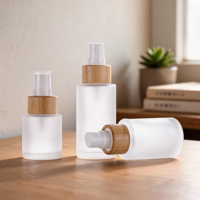 Set Botol Semprot Kaca Krim Bambu Frosted 20 - 100Ml dengan Tutup Pompa, Ideal untuk Krim Wajah, Perjalanan, Rumah, dan Kantor