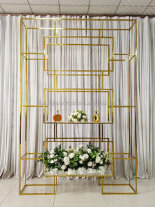 Gold Wedding <b>Wine</b> <b>Rack</b> Home Party and Reception Bar Background <b>Rack</b> <b>with</b> Bookshelf Flower Stand for Wedding Decorations - Product Image 6