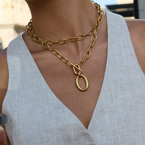 Chic Modern Minimalist 18K Gold Stainless Steel Necklace Chunky <b>Cross</b> <b>Chain</b> OT Clasp Gift Jewelry - Product Image 3