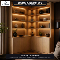 Vitrine Moderne à Panneaux Ouverts avec Éclairage LED, 5+ Compartiments, en Bois, pour Salon