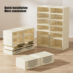 Meilleures ventes : Organisateur de chaussures multifonctionnel anti-poussière en plastique transparent, boîte à chaussures pliable blanc crème pour salon - Product Image 6