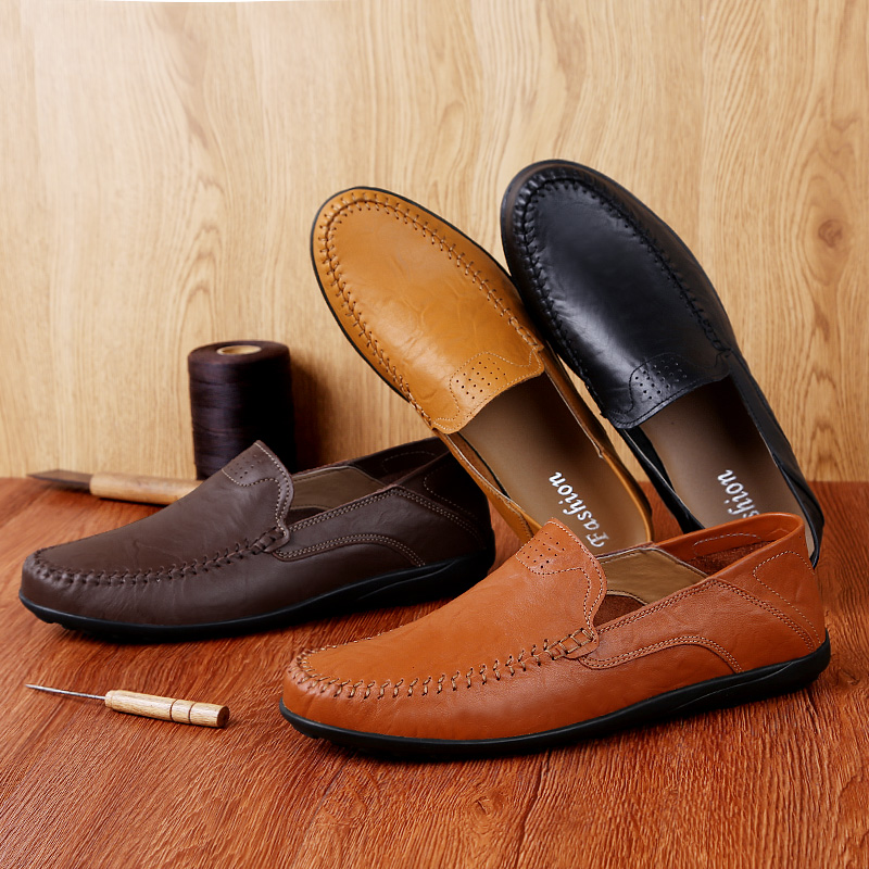 2021 men's casual walking style shoes business shoes rubber outsole loafers large size mens leather dress shoes