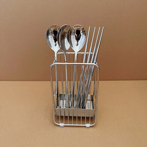 Contenitore porta bacchette in acciaio inossidabile 304, gabbia a montaggio rapido a parete, cestello, vassoio porta utensili da cucina - Product Image 3