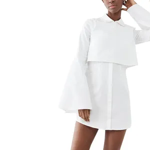 2021 son trompet kollu ofis aşınma beyaz pamuklu gömlek elbise