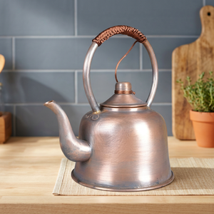 Vintage <b>Metal</b> Tea Kettle With Lid And Woven Handle Water <b>Pot</b> For Teas And <b>Coffee</b> - Product Image 3