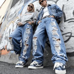 Nouveauté 2026 : Jean large vintage déchiré et délavé, style streetwear hip-hop, grande taille pour silhouettes généreuses - Product Image 1