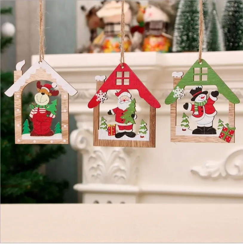 Kreative Weihnachten Wenig Holz Haus Anhänger Holz Clip Weihnachten Baum Hängen Ornamente Fenster Display Xmas Party Decor Geschenk Spielzeug