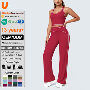 Durable <strong>Plus</strong> <strong>Size</strong> Nylon Yoga Sport Set High Waisted Wide Leg Trousers Crop Sports Bra Butt Shaping Seamless Recyclable Ruched - Product Image 1