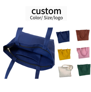 Sac bandoulière de shopping personnalisé en toile de coton grande capacité, durable, couleur unie, fermeture éclair, longue poignée - Product Image 2