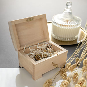 Nhỏ bằng gỗ hộp đồ trang sức có thể khóa hộp lưu trữ với khóa & Key trong không Sơn & chưa hoàn thành lưu niệm đính kho báu hộp gỗ - Product Image 4