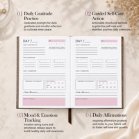 Journal de gratitude et de bien-être personnalisé A5 en cuir PU imprimé léopard, couverture rigide, dorure à chaud, bordure dorée, avec marque-page en corde