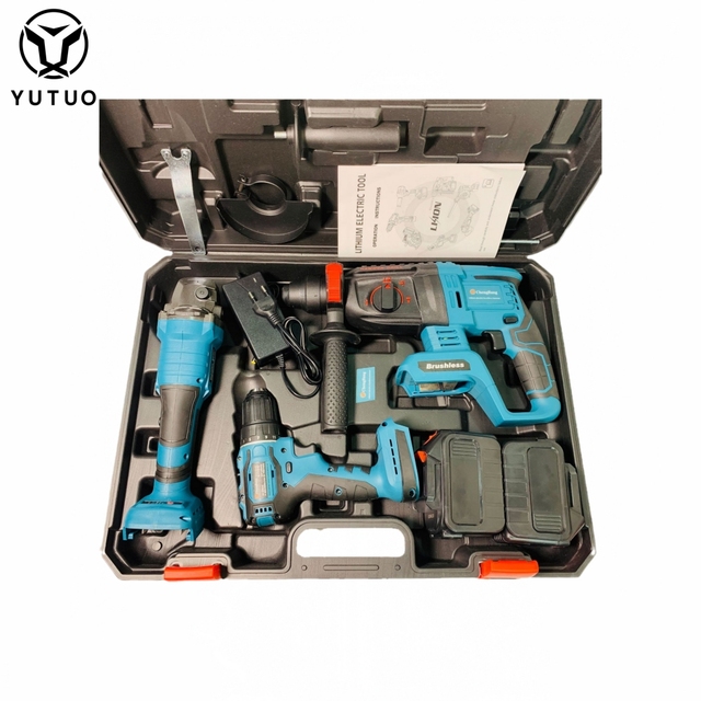 YUTUO Industrial Household 21V Electric Wrench Combination Grinder Screwdrivers With Plastic Box 4 in 1 Power Tool Set for Home