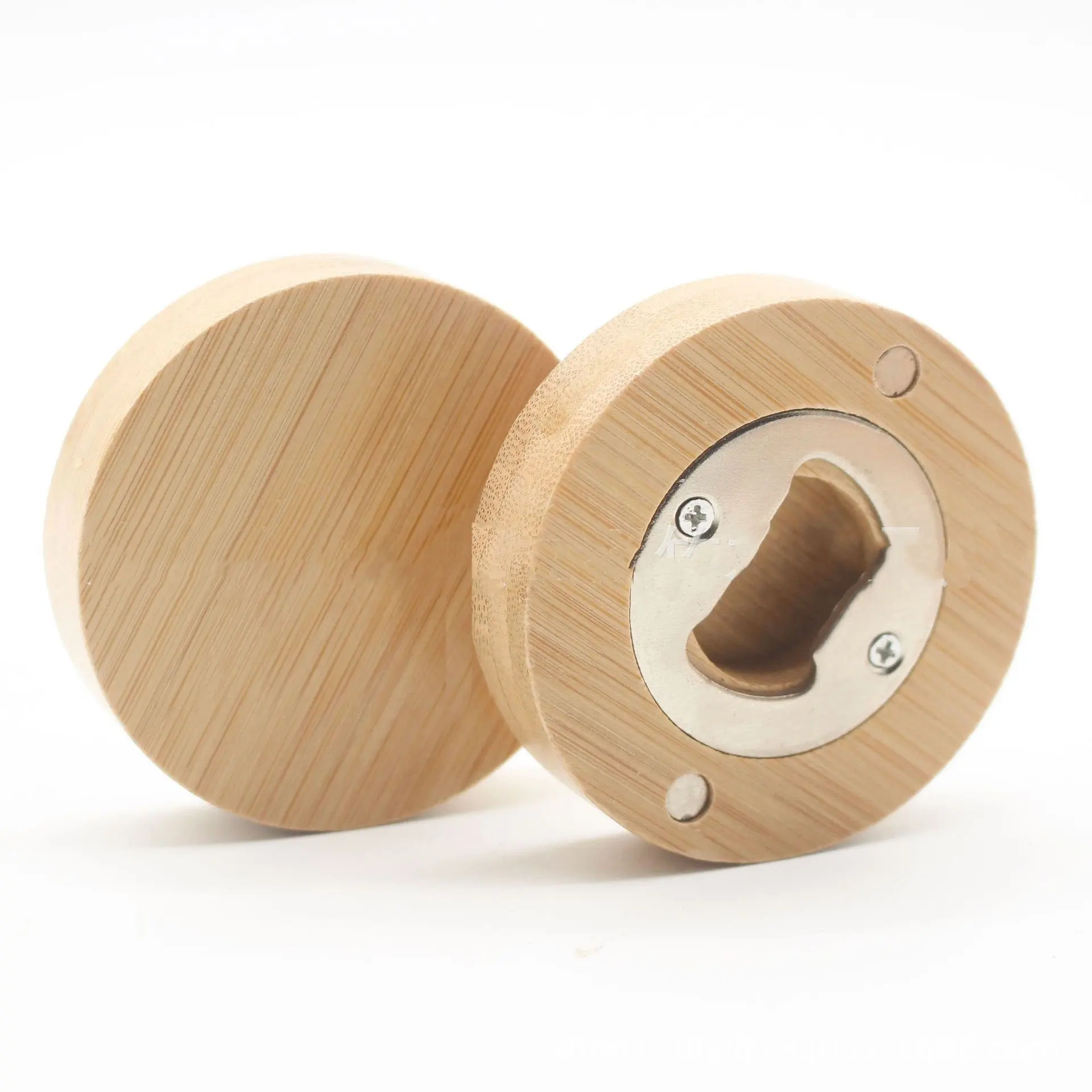 Promotional blank custom magnets bamboo beer cap openers wooden round magnetic wood bottle opener