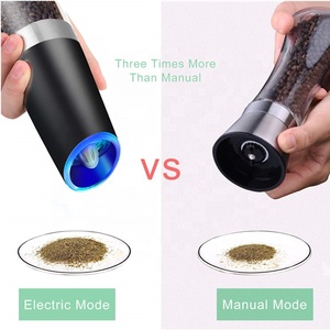 Electric Gravity Salt and Pepper Grinder Set with Adjustable Coarseness Automatic Pepper and Salt <b>Mill</b> Battery Powered Blue LED - Product Image 2
