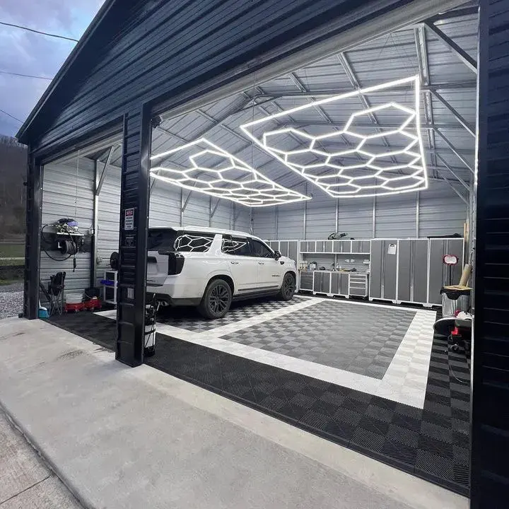E-top Honeycomb Auto Detalhando Produtos Light Bar Hexagrid Iluminação para Car Wash Station Garagem Teto Design hexágono