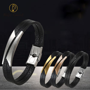 Fashion Jewelry Stainless Steel Custom Engraving Pu <strong>Wristband</strong> <strong>Leather</strong> Bracelet for Men - Product Image 4