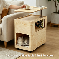 Meuble multifonctionnel pour animaux de compagnie, maison pour chat en bois, table d'appoint avec compartiment de rangement, roulettes, nid pour chat, décoration intérieure