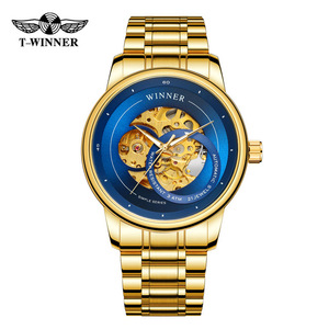 <span class=keywords><strong>Montre</strong></span> mécanique pour homme Winner Fashion Dress, bracelet en cuir véritable, grand cadran <span class=keywords><strong>à</strong></span> <span class=keywords><strong>chiffres</strong></span> arabes, montres dorées pour le poignet - Product Image 6