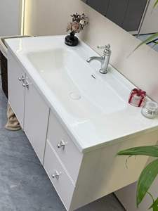 Modern Wall-Mounted Bathroom Vanity with LED <b>Mirror</b> Ceramic Basin MDF Minimalist Design Soft Closing Doors - Product Image 6