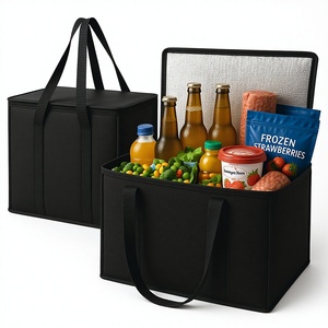 Bolsa de Compras Reutilizable Aislada XL, Negra, Plegable con Cierre, Enfriador para Alimentos Calientes/Fríos - Product Image 1