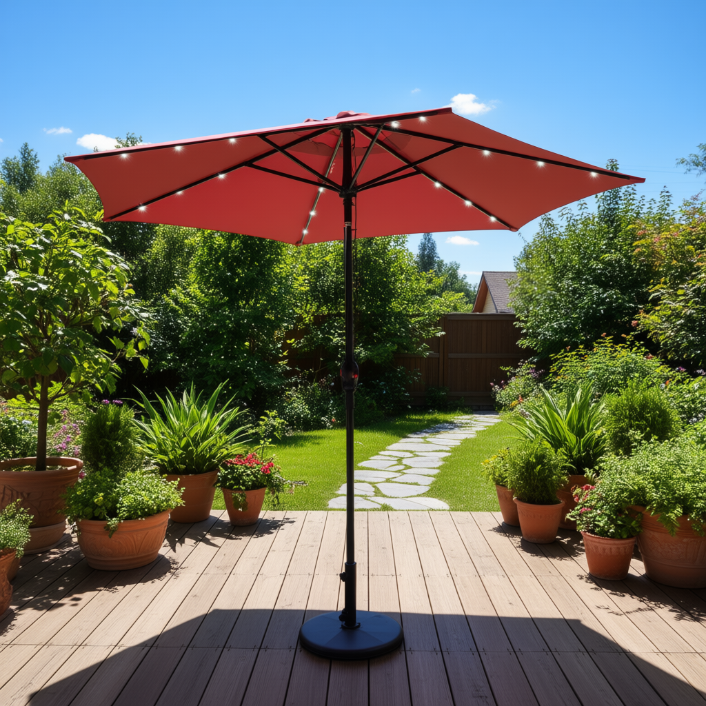 dark red patio umbrella Summit Living 15ft Double-Sided with Base Large Outdoor  summitlivin market umbrella 11x9 ft Aluminum Dual Top