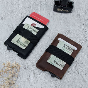 Dropshipping Portefeuille Slim Minimaliste Vintage en Cuir de Vache Véritable Auto Eject RFID Blocking Pop Up Business Credit Card Holder Case - Product Image 5