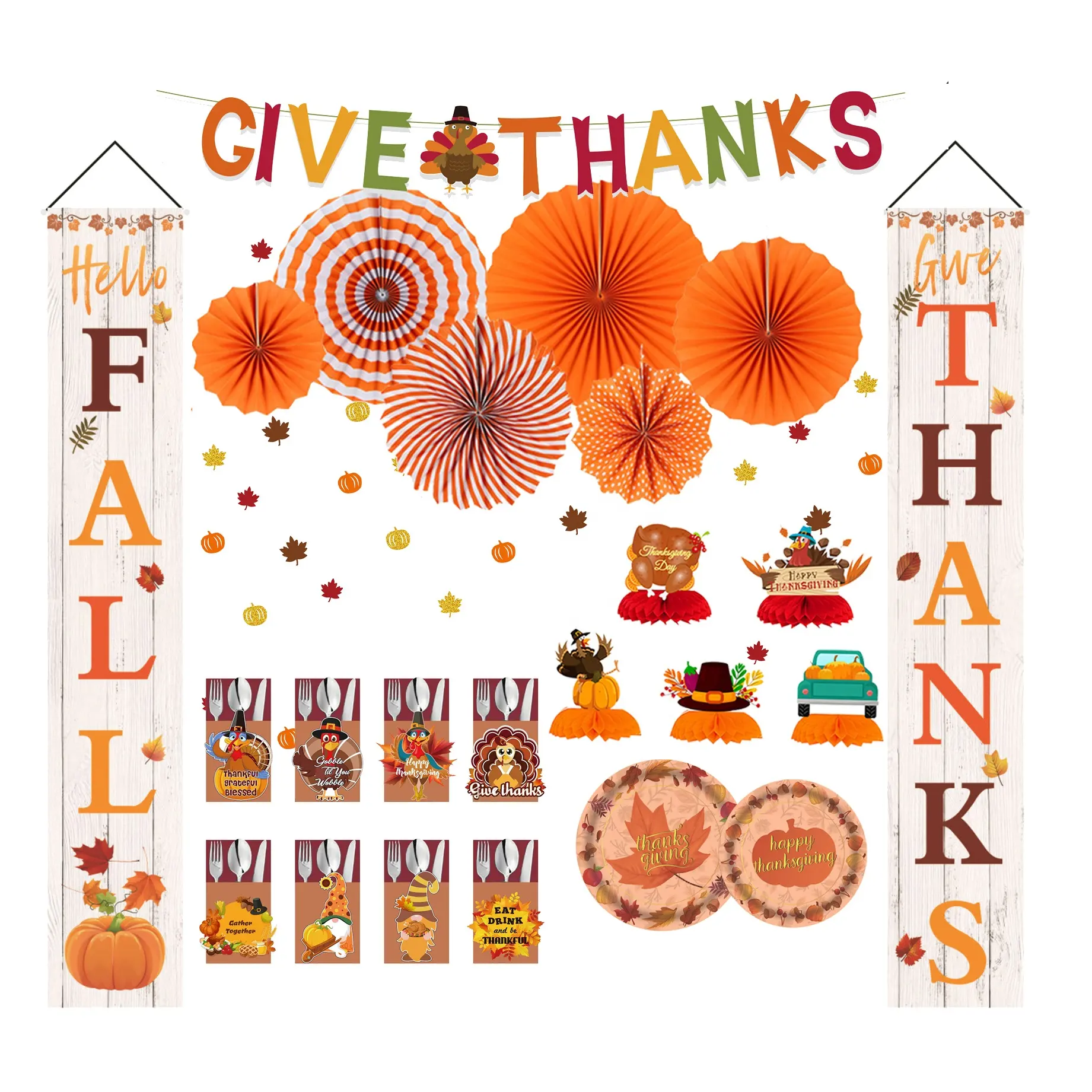 Nicro heureux automne décor feuilles d'érable thème tissu porte papier bannière mur citrouille Thanksgiving jour Para Fiesta fête décoration