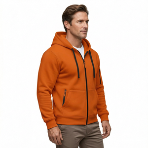 <b>Orange</b> Fleece Zip Up <b>Hoodie</b> Men's Sweatshirt 100% Cotton Knitted Hooded Jacket for Winter Casual Wear - Product Image 3