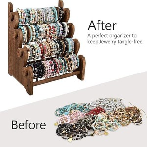 Solid Wood Bracelet Display Rack 4 Layers <b>Desktop</b> Jewelry Organizer Vintage Style Storage <b>Stand</b> - Product Image 2