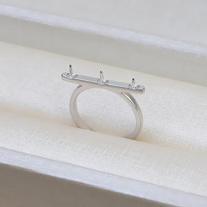 Bague en argent S925 pour femmes, 3 perles, bouche ouverte, multi-perles, réglable, DIY, perle, 8-9, porte-bague, tendance, incrustation 167 - Product Image 2