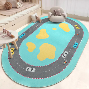 Alfombra con estampado de lana sintética para niños con <span class=keywords><strong>mapa</strong></span> de carreteras de la ciudad, alfombra para juegos de bebés para coches de juguete - Product Image 4