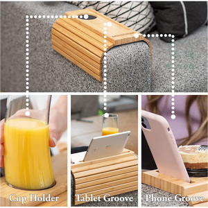 Bandeja de sofá natural, mesa de bandeja de brazo de sofá con portavasos de sofá y 2 soportes de dispositivos - Product Image 2