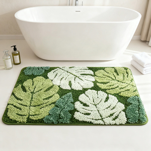 Alfombra de Baño de Felpa Gruesa de Poliéster con Patrón de Hojas Transparentes, Alfombra Absorbente de Agua, Alfombra Moderna para Dormitorio con Base Antideslizante de TPR - Product Image 1