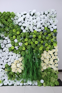 زينة جدارية من الزهور الاصطناعية، نباتات جدارية اصطناعية، جدار زهور أخضر وأبيض - Product Image 3
