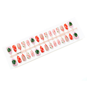 30 faux ongles de Noël à presser, motif amande, avec sapin de Noël et nœud doré, style français, manucure festive pour les fêtes, très demandés - Product Image 5