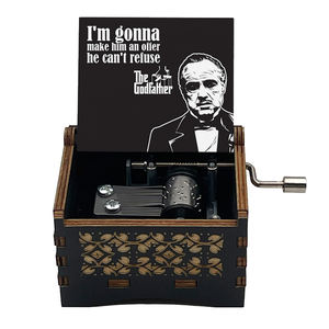 Vente en gros du <span class=keywords><strong>parrain</strong></span> boîte à musique à manivelle impression personnalisée petite boîte-<span class=keywords><strong>cadeau</strong></span> en bois noir - Product Image 1