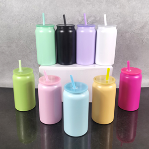 USA Warehouse 16oz Stainless Steel Matte Candy Beer Can Tumbler Double Walled 16oz Sublimation <span class=keywords><strong>Cups</strong></span> com Color <span class=keywords><strong>Lid</strong></span> e Straw - Product Image 2