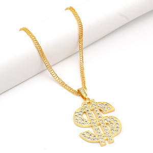 Collar de Dólar con Incrustaciones de Diamantes Dorados para Hombre, Estilo Hip Hop, Colgante Geométrico Ovalado Multicolor, Uso Diario - Product Image 4