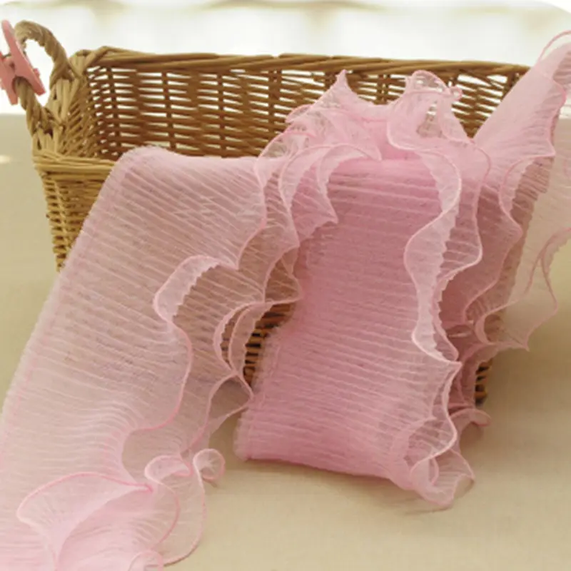 12CM Three-layer Mesh Organza Pleats Elastic Lotus Leaf Lace DIY Clothing Accessories Shoes Bags Decorative Fabrics