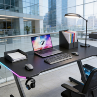 Yuantu conçu spécifiquement pour les jeux informatiques, plateau en MDF, pieds en tube d'acier, équipé de rangements, durable, lumières LED colorées, pour le gaming