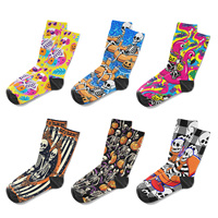 Chaussettes de sublimation d'Halloween en gros, six paires assorties, motif squelette d'automne, pour fête au bord de la piscine, fantaisie, antidérapantes, sportives, prêtes à être expédiées