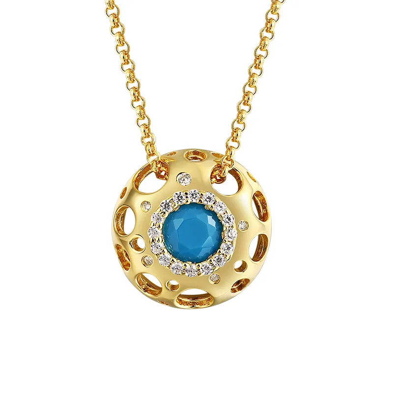 925 Silver Fashion Accessories Fashion Jewelry 18K Gold Plated Blue Nature Stone Hot Sale Necklace
