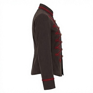 Chaqueta Napo Marrón Bordada a Mano Estilo Vintage para Hombre con Cuello Alto Rojo y Logotipo Trenzado - Product Image 4