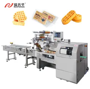 Waffles Galletas Envoltura automática de flujo Máquinas de embalaje