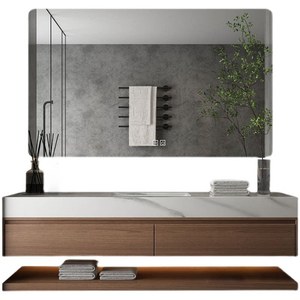 Italian style minimalist rock slab integrated basin intelligent <b>mirror</b> <b>wall</b> hanging bathroom cabinet - Product Image 2